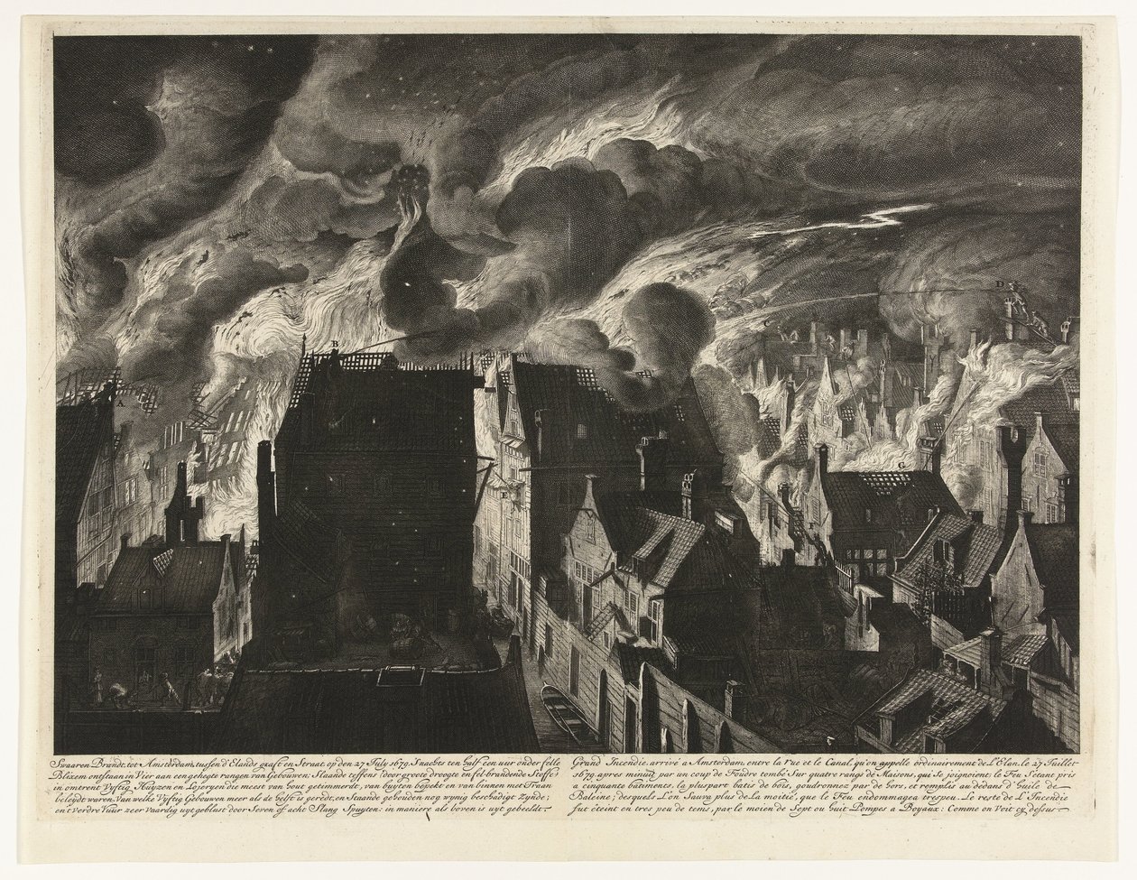 Az Elandsgracht heves tűz oltása, 1679 Swaaren ég, Amszterdamba, d
