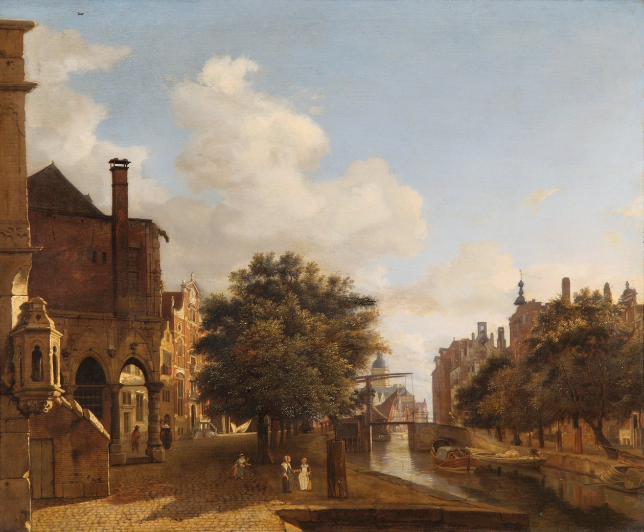 Építészeti fantázia, a régi városházával, Amszterdam 1667-72 körül (olaj, tölgyfa tábla) alkotó: Jan van der Heyden