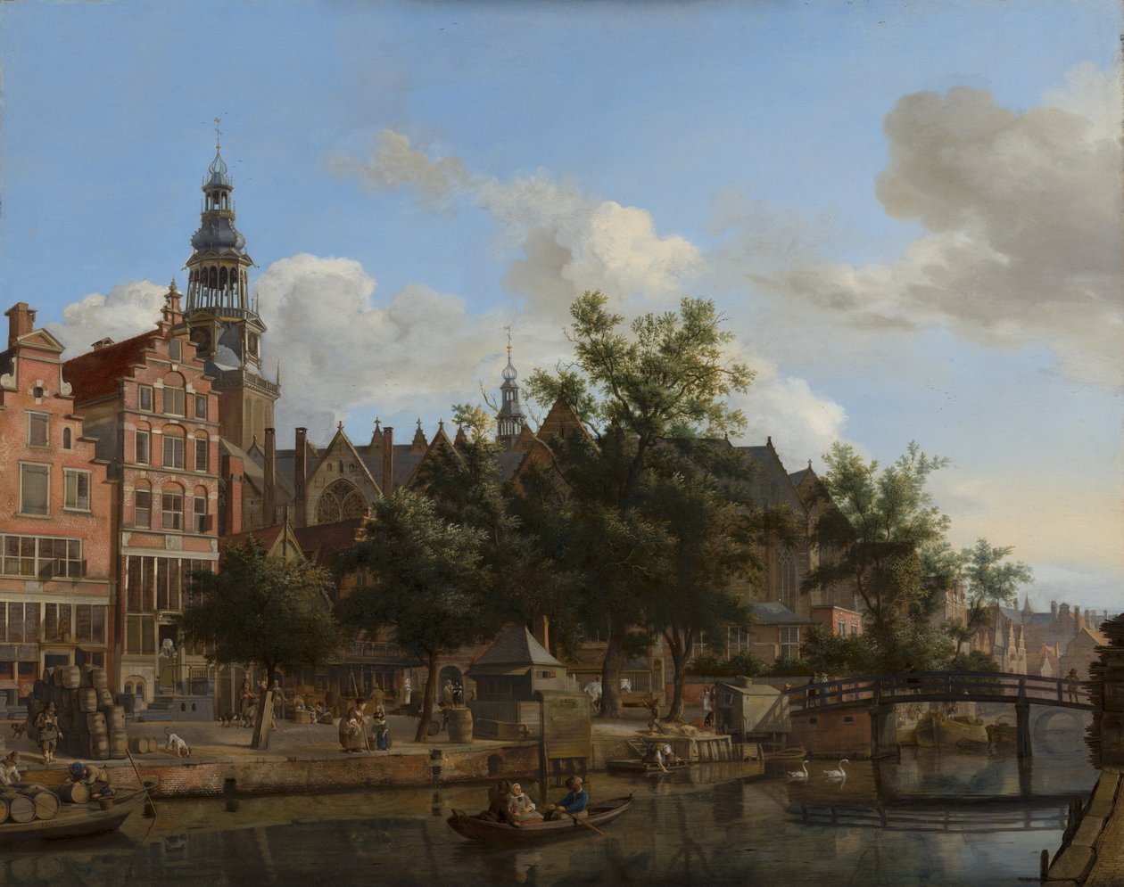 Kilátás az Oudezijds Voorburgwalra az Oude Kerkkel Amszterdamban alkotó: Jan van der Heyden