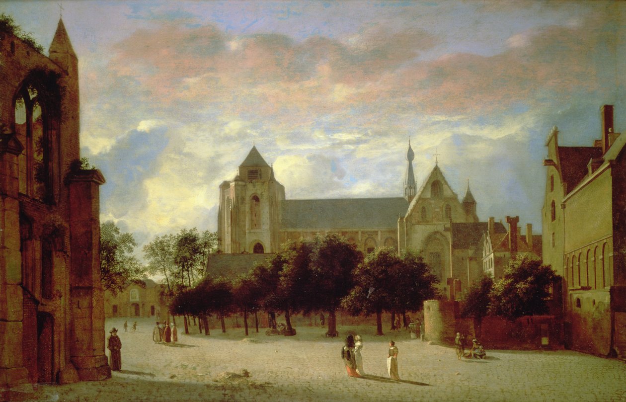 A Veere-i Grote Kerk kilátása délről (olaj, panel) alkotó: Jan van der Heyden