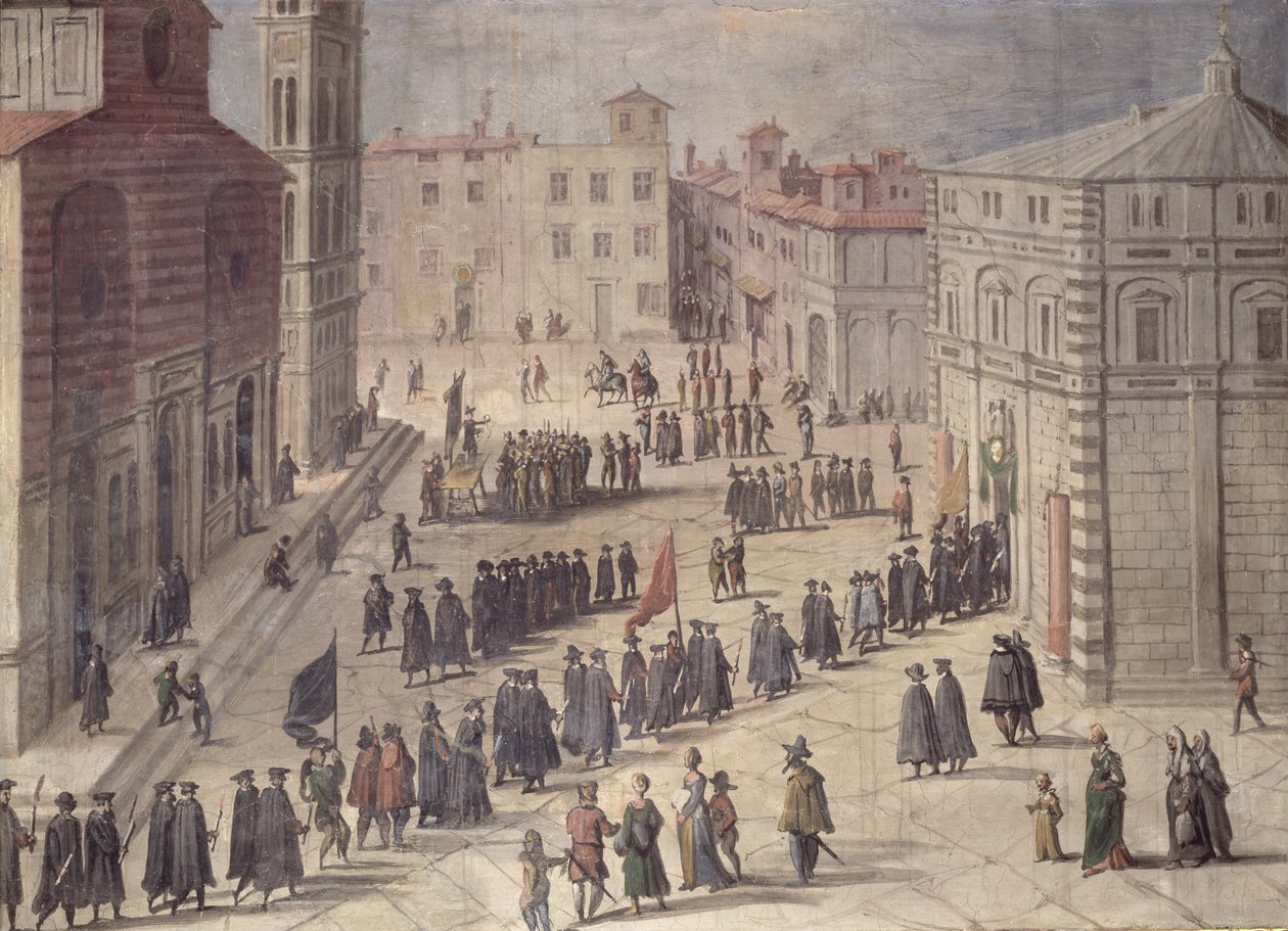 Hódolat fesztivál a Piazza del Duomo-n, Firenzében, 1555 alkotó: Jan van der Straet