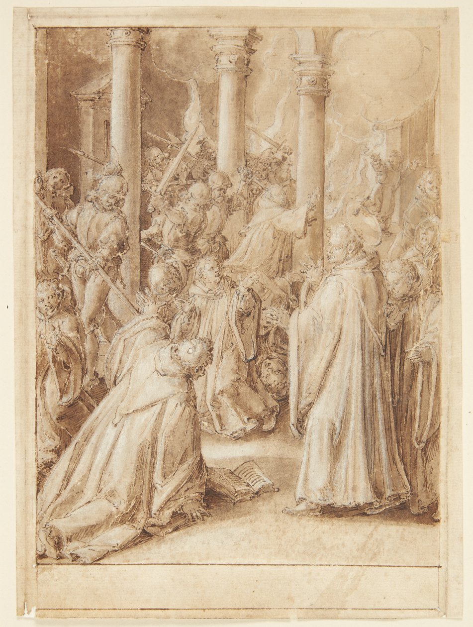 S. Giovanni Alberti Fiorentino története. A firenzei püspök által küldött katonák megtámadják a kolostort, ahol szerintük Giovanni Alberti van(?) alkotó: Jan van der Straet