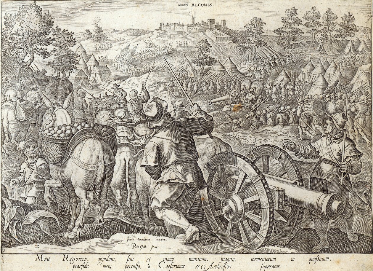 A Mons Regionis-i csata, tábla a "The History of the Medici"-ből, Philip Galle (1537-1612) metszetében, 1583 körül alkotó: Jan van der Straet