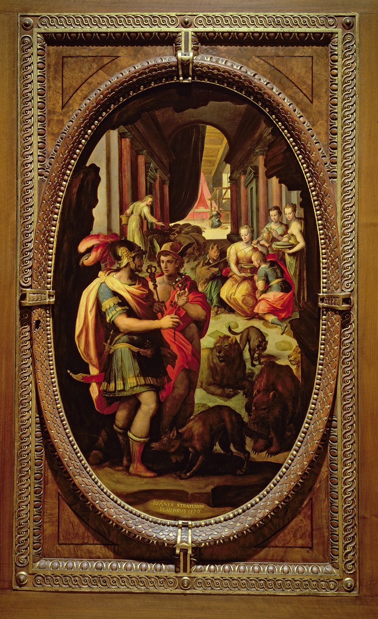 Ulysses, Merkúr és Circe, 1570 (olaj, pala) alkotó: Jan van der Straet