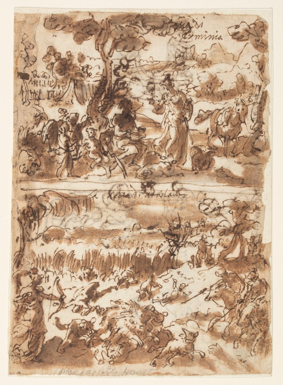 Fent: Erminia és a juhász; Lent: Atalanta a kalidóniai vaddisznóra vadászik alkotó: Jan van der Straet, called Stradanus