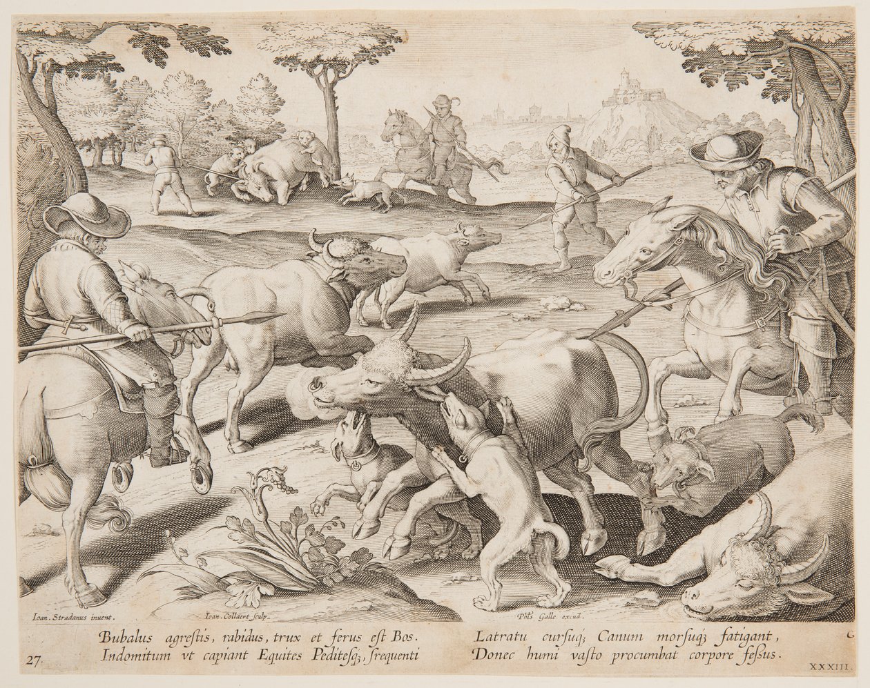 Buffalo Hunt, 27. lemez a Vadászat, a madarak és a halak sorozatban alkotó: Jan van der Straet, called Stradanus