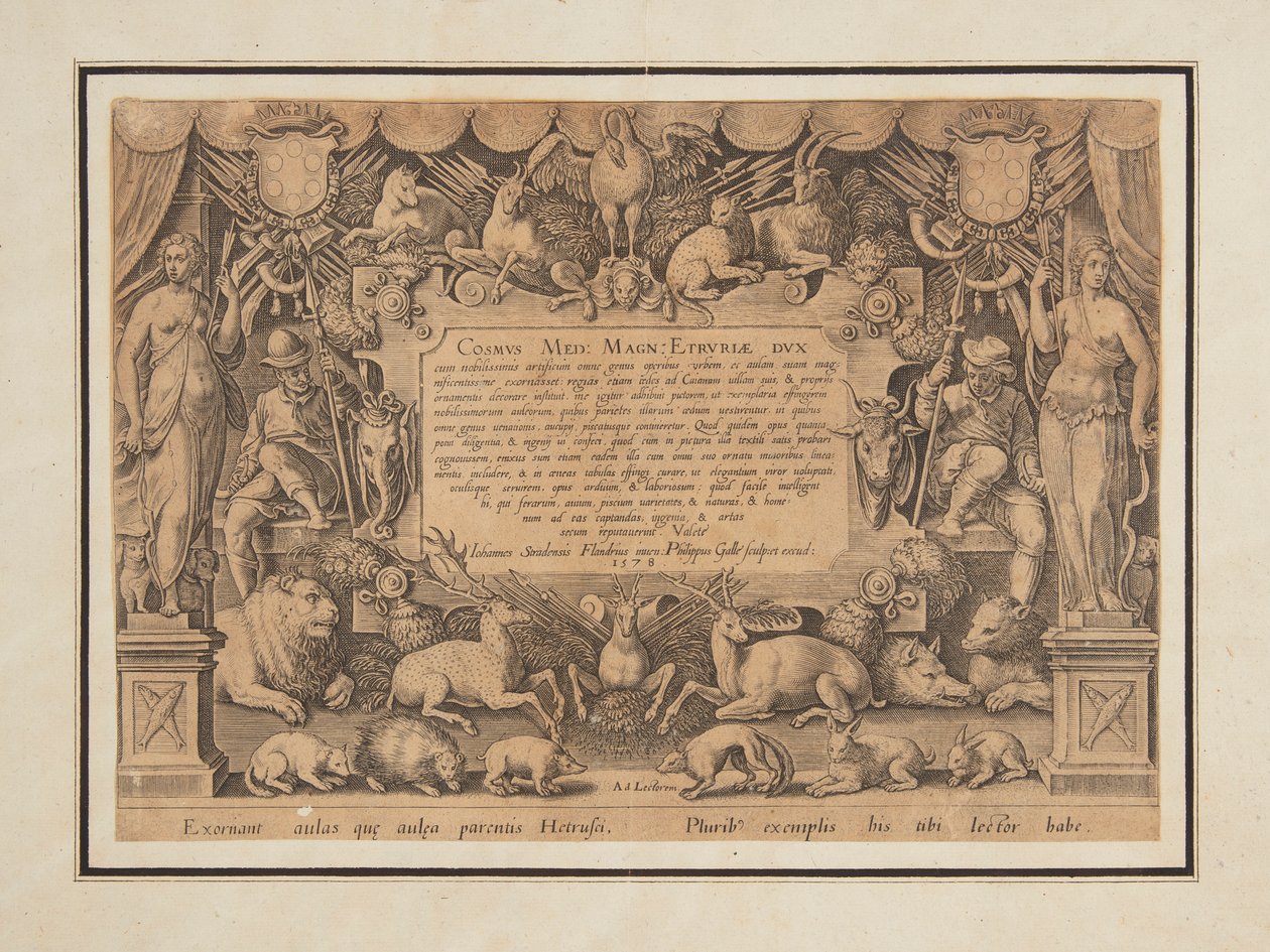 A "Medici család győzelme és diadala" című szett dedikáló oldala alkotó: Jan van der Straet, called Stradanus