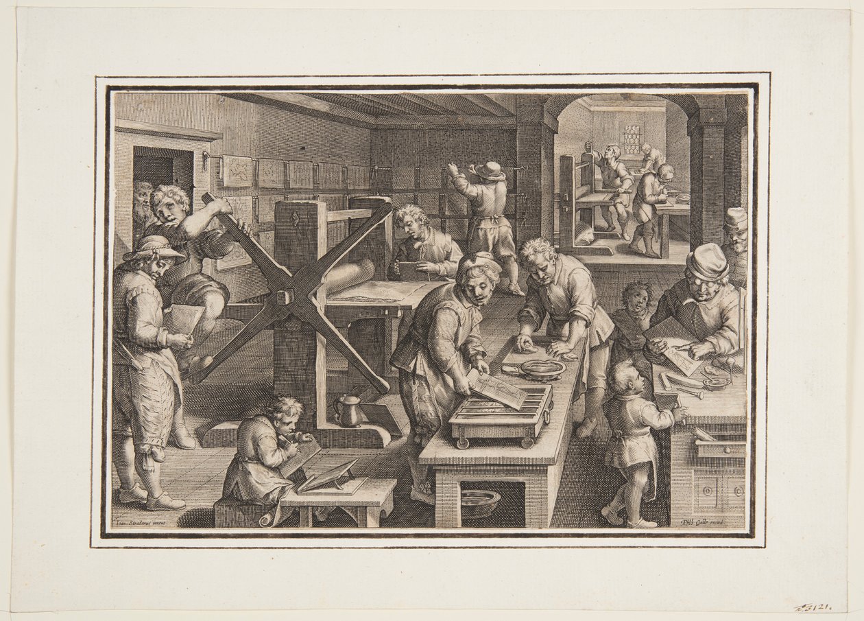 Gravírozás fémre; Gravírozók egy hajón alkotó: Jan van der Straet, called Stradanus