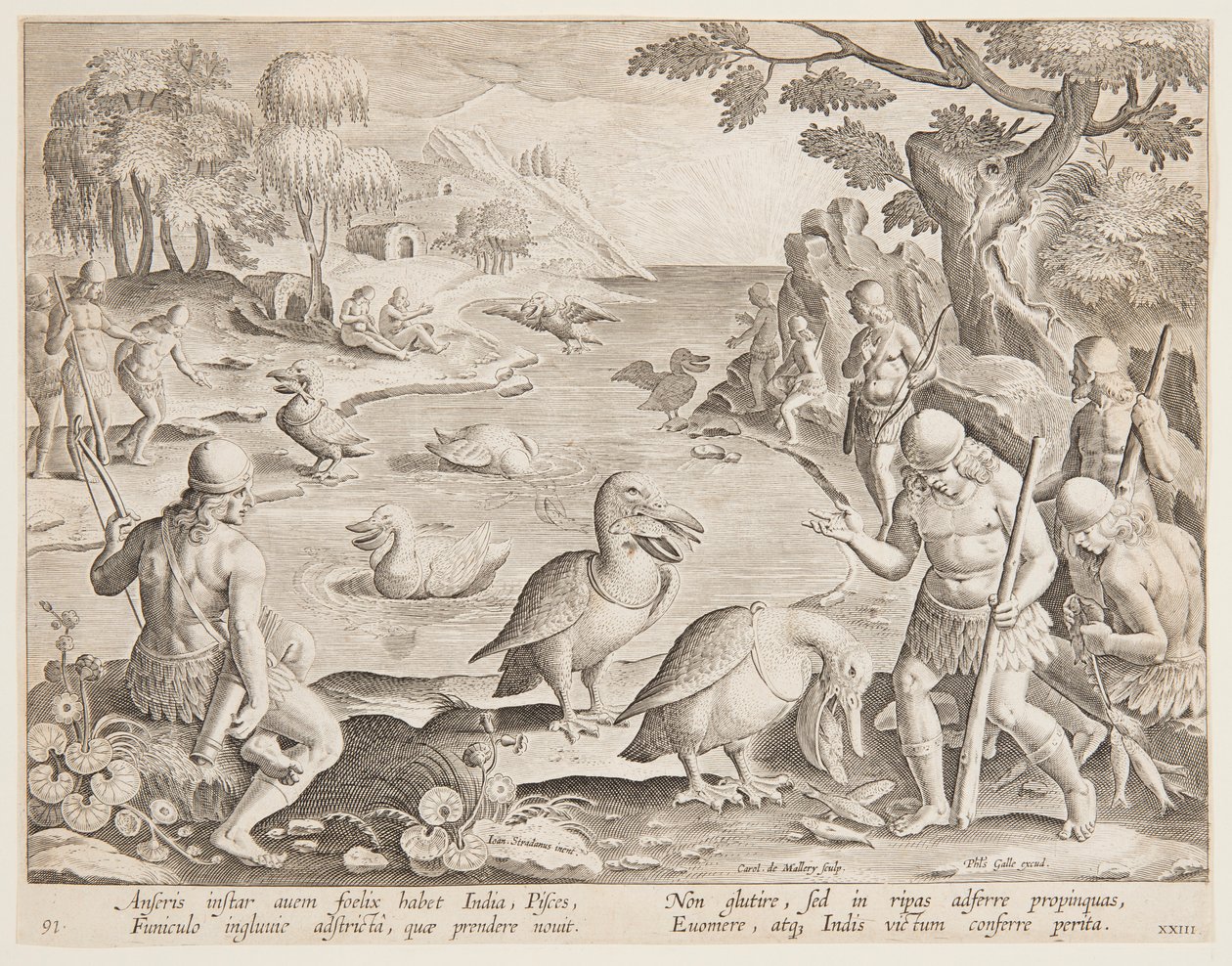 Az indiánok halat fognak a Pelicans segítségével, 23. tányér a Game of Game, Birds és Fish sorozatban alkotó: Jan van der Straet, called Stradanus