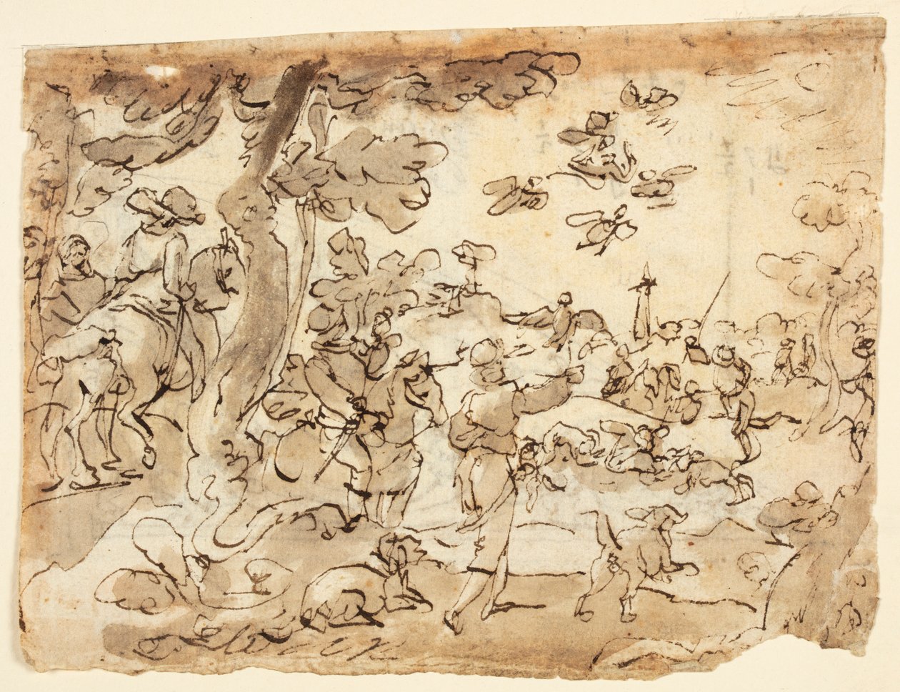 Recto: Madárvadászat sólymokkal; Verso: Lunette állatokkal, bakkal és lombozattal díszítve alkotó: Jan van der Straet, called Stradanus
