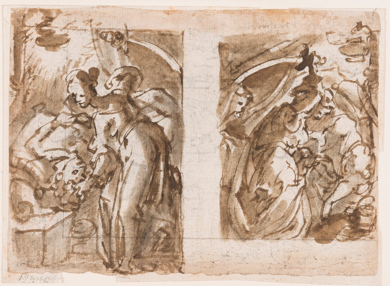 Recto: Holofernes meggyilkolásának Judit két képe; Verso: Szökőkút Fiesole-ban alkotó: Jan van der Straet, called Stradanus