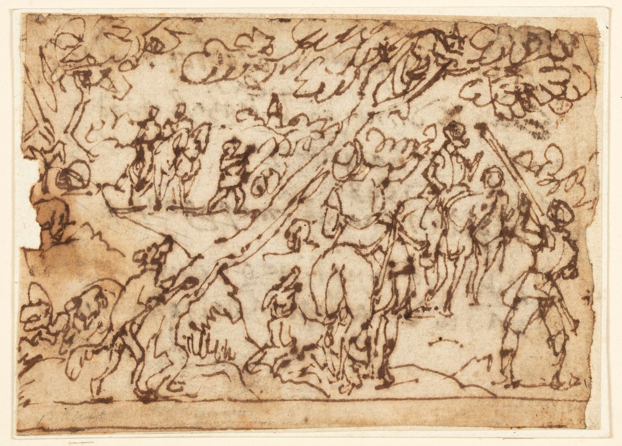 Vázlatfüzet oldal; Vadászjelenet alkotó: Jan van der Straet, called Stradanus