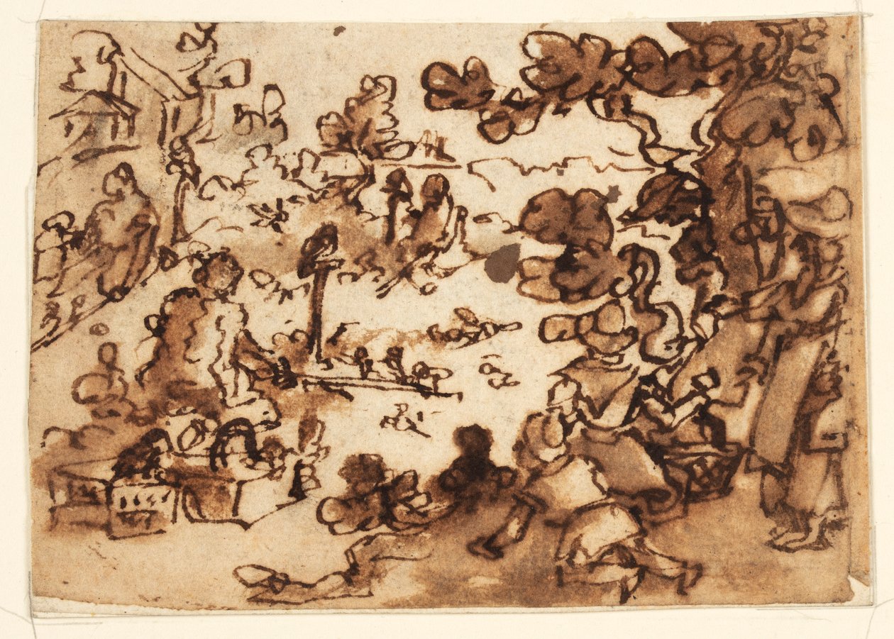 Vázlatfüzet oldal madárcsalival alkotó: Jan van der Straet, called Stradanus