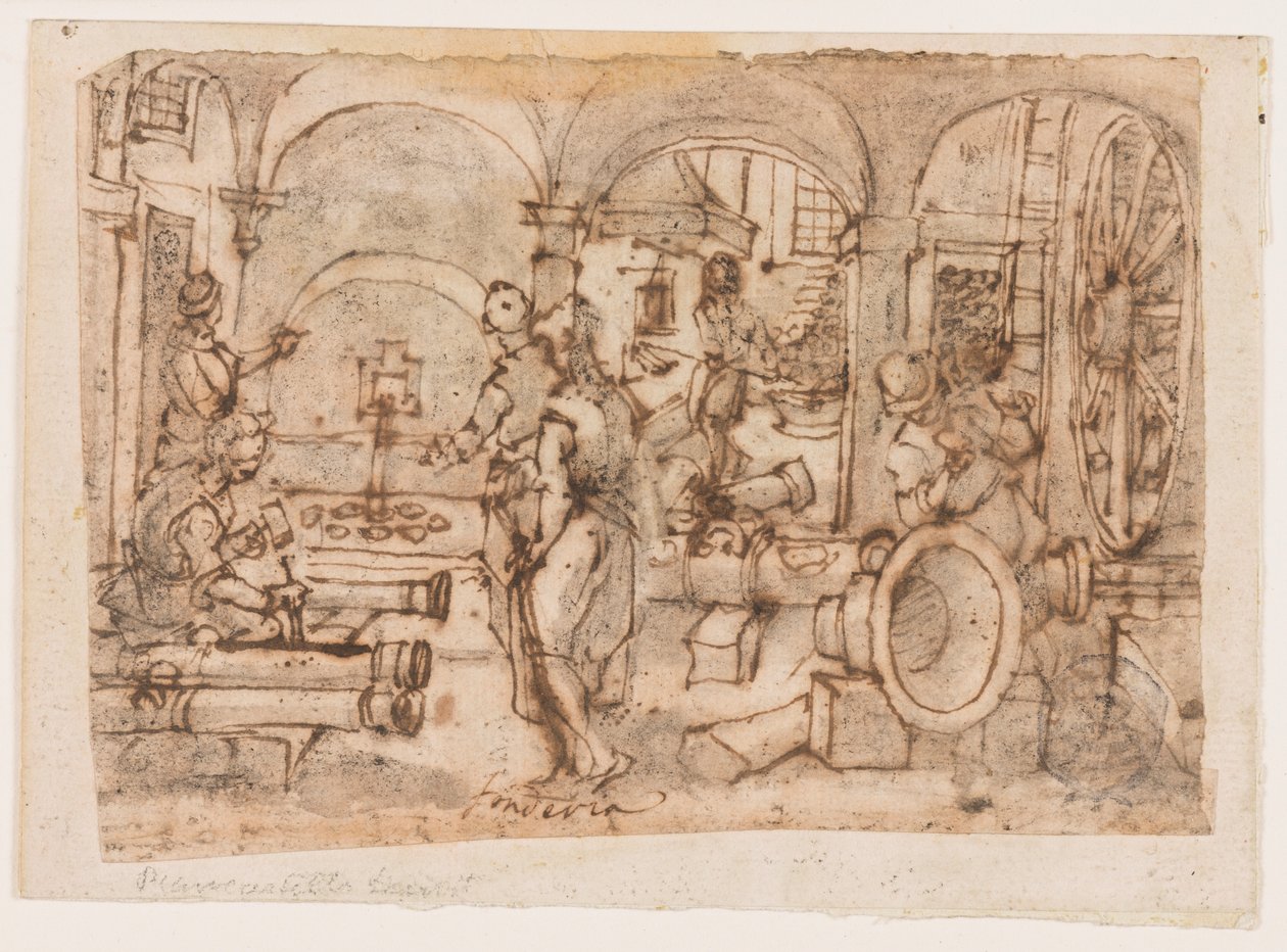 A puskapor találmánya, a "Pulvis Pyrius" terve, pl. 3. a Nova Reperta (Modern idők új találmányai) nyomatsorozatában alkotó: Jan van der Straet, called Stradanus