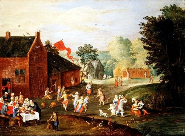 Parasztok lakomáznak egy faluban alkotó: Jan van the Elder Kessel