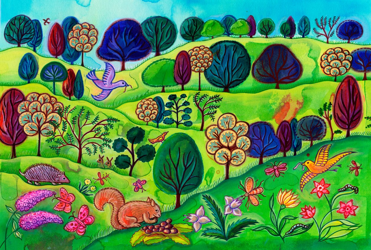 Vidéki táj mókussal, 2002 (festmény) alkotó: Jane Tattersfield