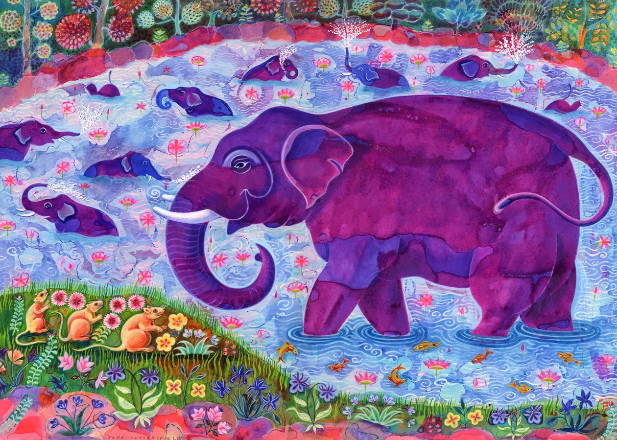 Elefánt és egerek, 1998, (tinta és gouache) alkotó: Jane Tattersfield
