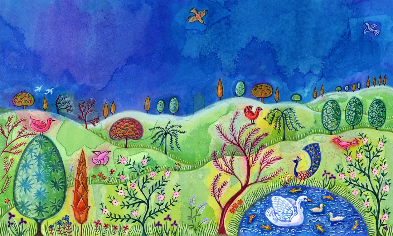 Táj hattyúval, 2002, (tinta és gouache) alkotó: Jane Tattersfield