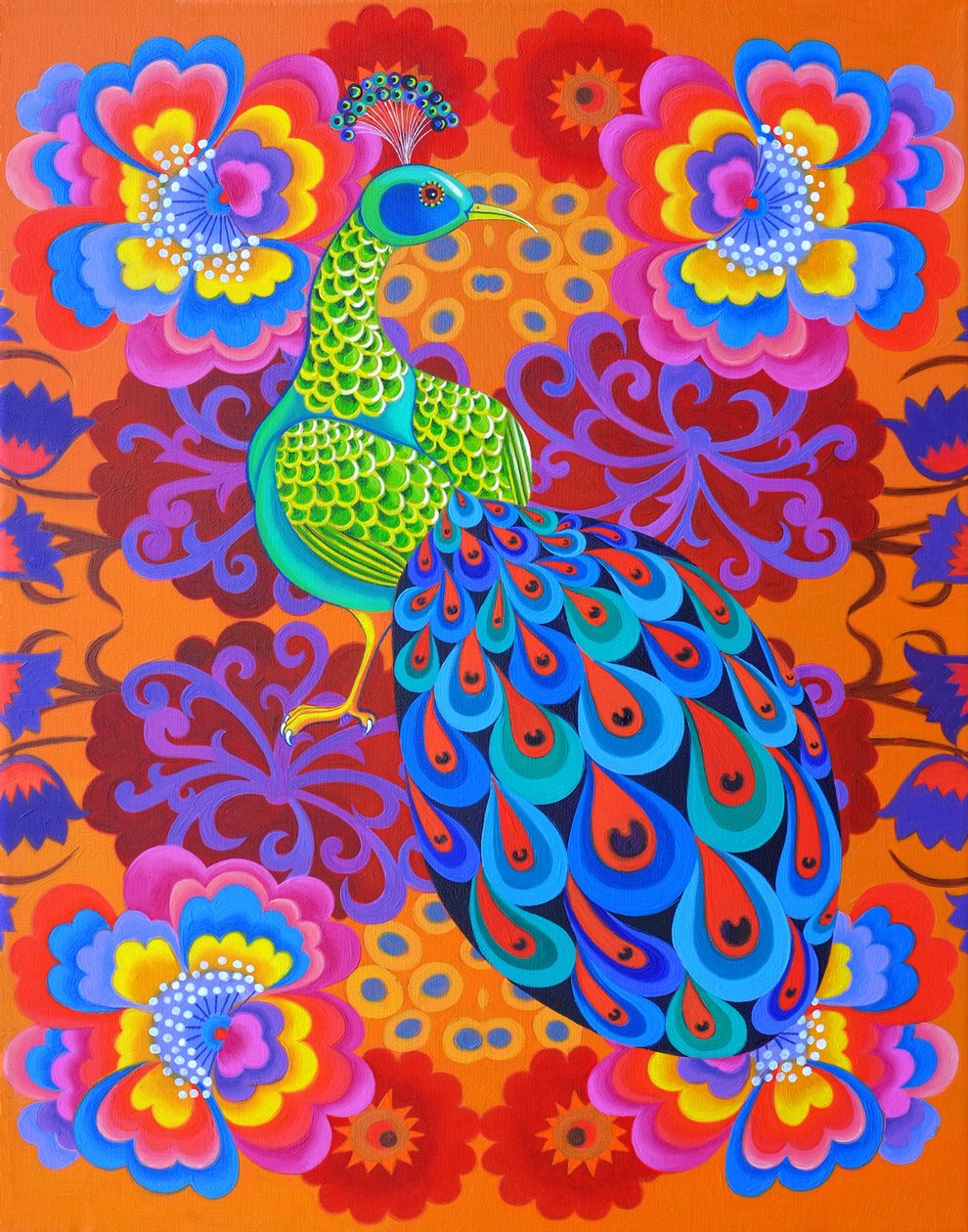 Páva virágokkal, 2015, alkotó: Jane Tattersfield