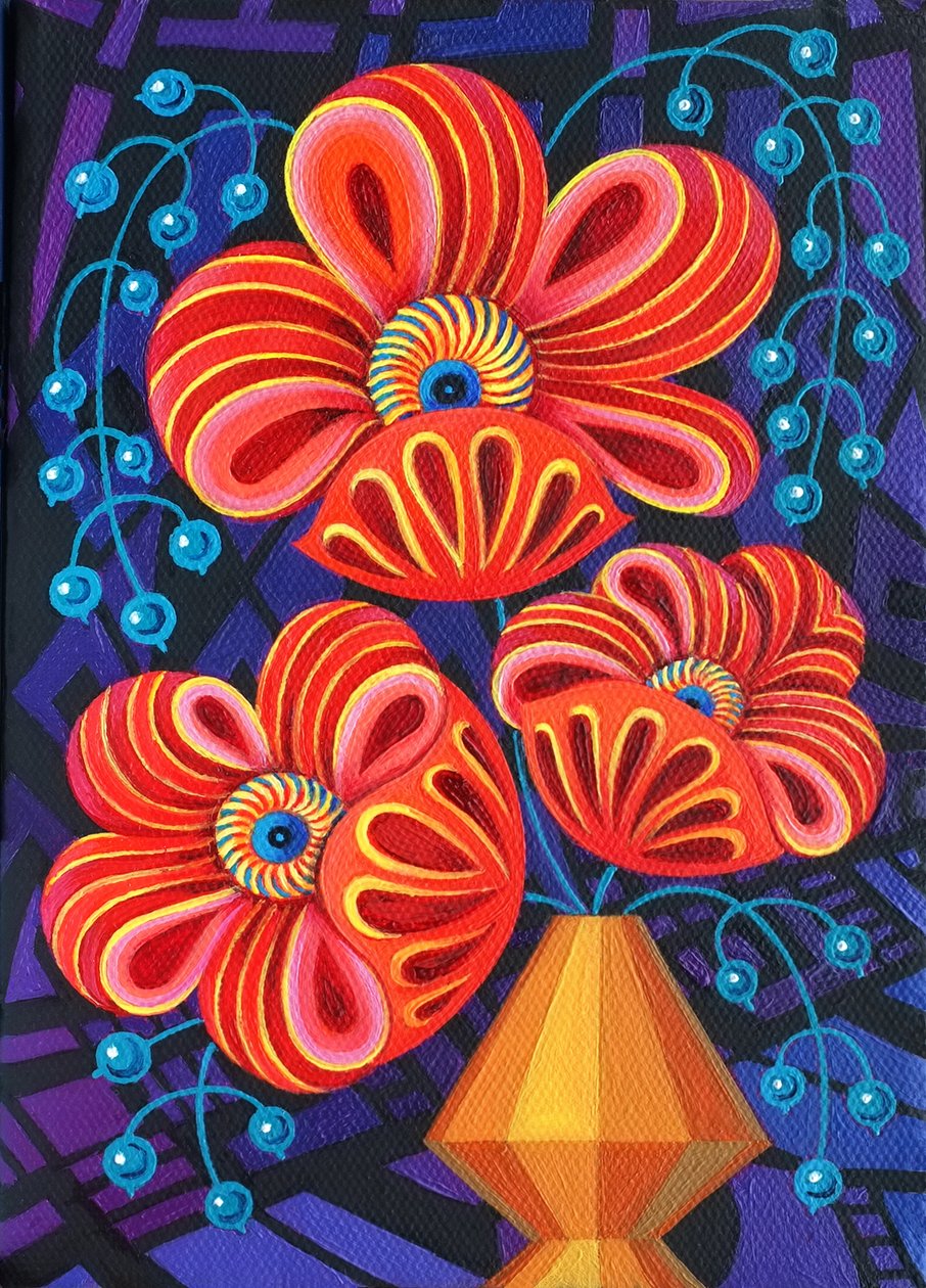 Piros virágok bogyókkal, 2016, alkotó: Jane Tattersfield