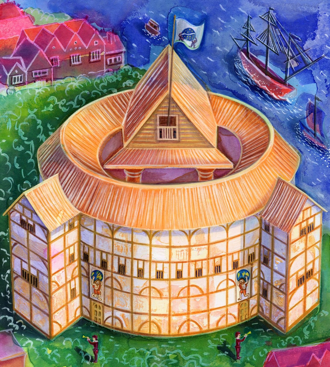 Shakespeares Globe Színház, 2006, (tinta és gouache) alkotó: Jane Tattersfield