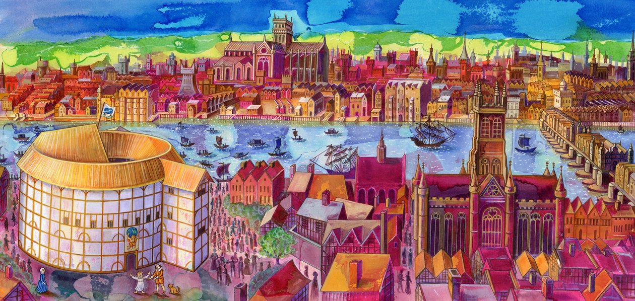 Shakespeares Globe Theatre on the Southbank, 2006, (tinta és gouache) alkotó: Jane Tattersfield