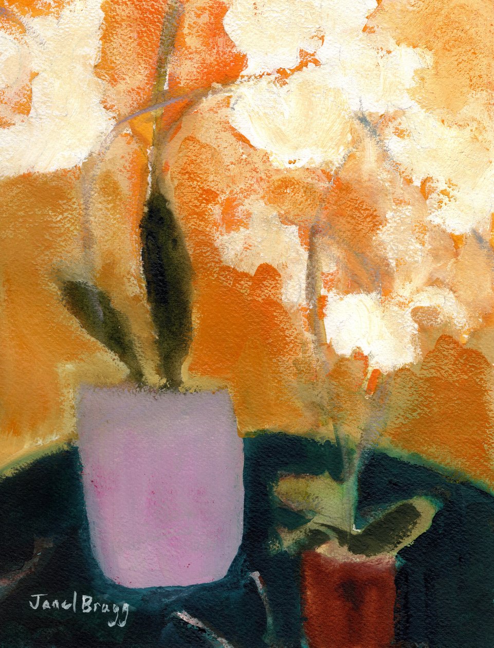 Orchidea zöld asztalon, 2021 körül (akvarell, papír) alkotó: Janel Bragg