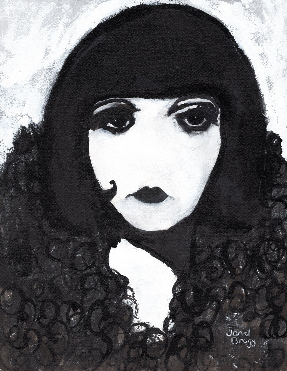 Szirén műszőrme kabátban, 2020 körül (sumi tinta és gesso, papír) alkotó: Janel Bragg