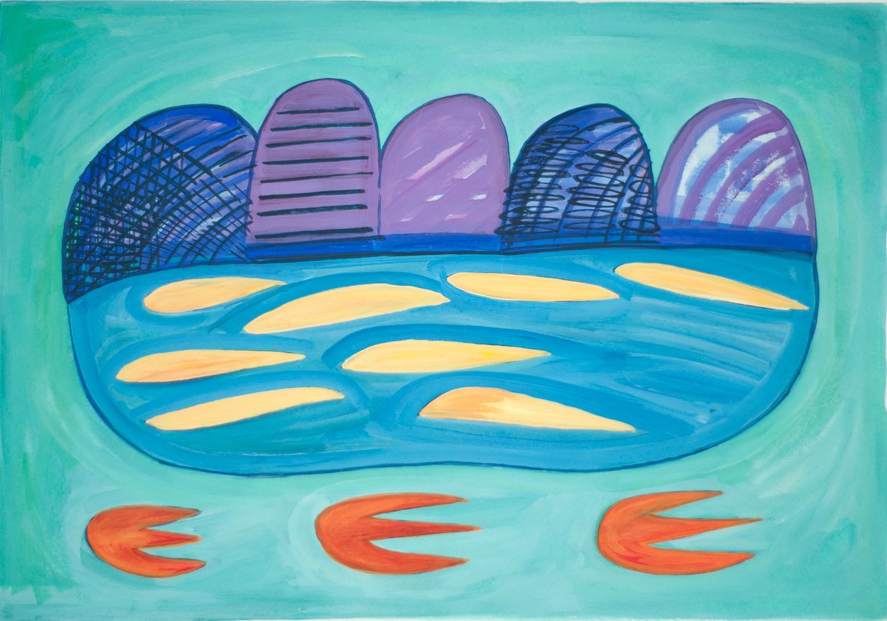 Hegyek és Loch, 2015 (akvarell és gouache) alkotó: Janet McKenzie