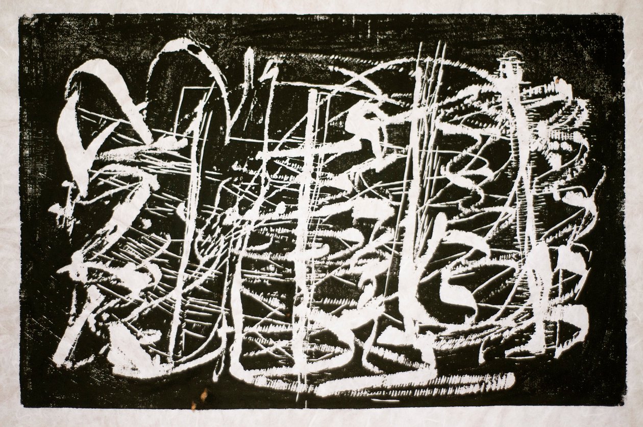 Az idő zenéje, 2014 (láncfűrészes fametszet rizspapírra) alkotó: Janet McKenzie