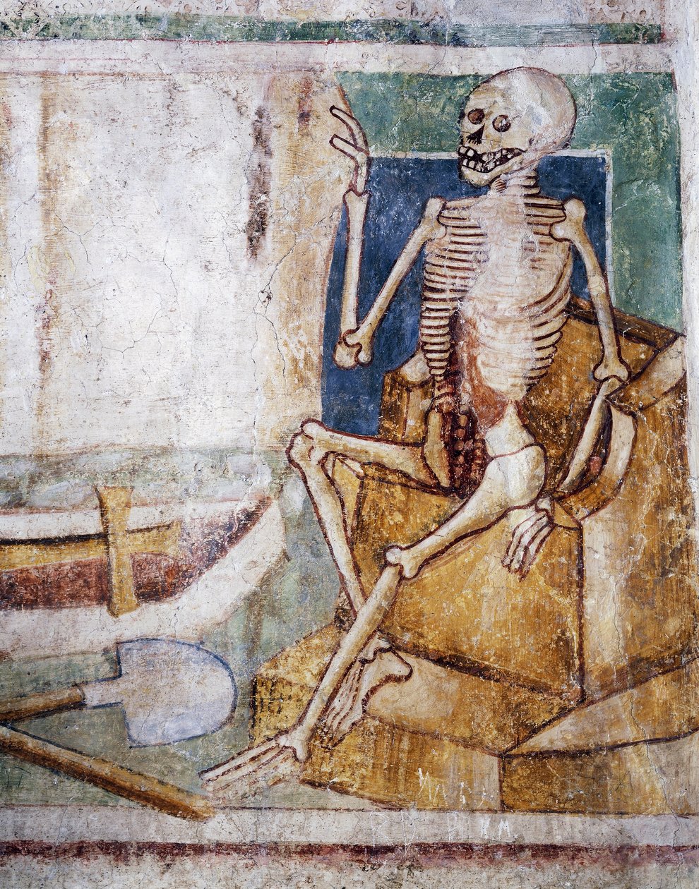Hrastovlje erődtemplom, Szentháromság-templom, Halálnyitó sírtábla, Haláltánc (1490), részlet Janez Iz Kastva, Szlovénia freskóiból alkotó: Janez Kastav