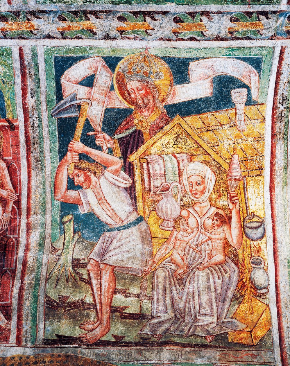 Hrasztovlje erődtemplom, Szentháromság-templom, Őseik első munkái, részlet Janez Iz Kastva freskóiból (1490), Szlovénia alkotó: Janez Kastav