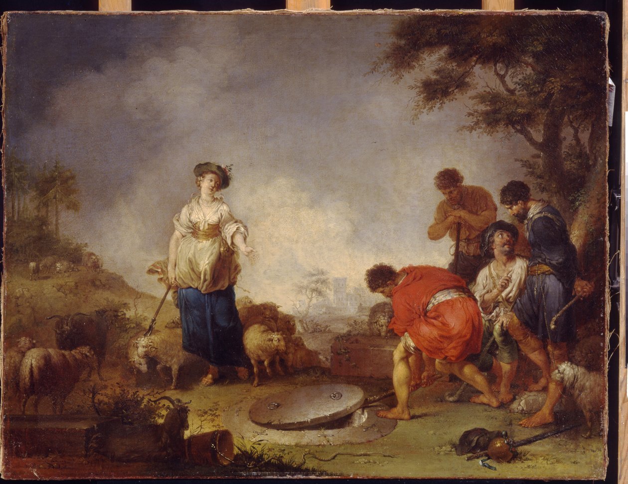 Jacob találkozik Rachellel a kútnál. Johann Rosso Jauarius Zick (1730-1797) festménye, olaj, vászon alkotó: Januarius Zick
