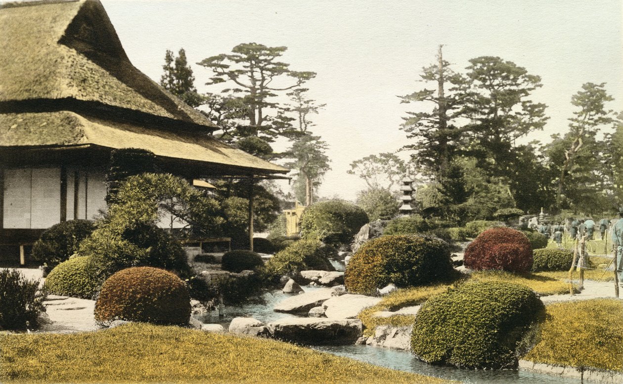 Jellegzetes japán kert, 19. század vége (kézzel színezett fotó) alkotó: Japanese Photographer