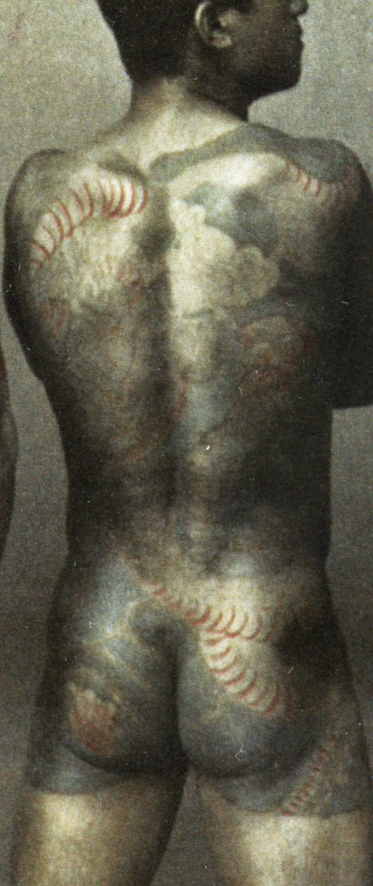 Férfi hagyományos japán Irezumi tetoválással, 1880 körül (kézzel festett albumon fotó) (398092 részlet) alkotó: Japanese Photographer
