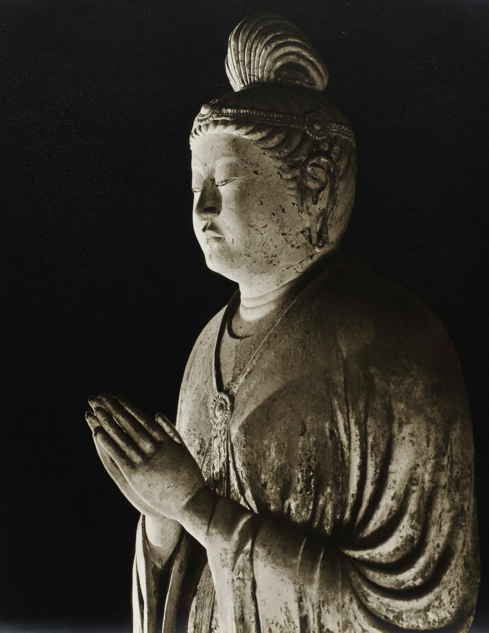 Gakko Bosatsu festett agyagszobra a 8. századból, Nara-korszak, 1950 alkotó: Japanese Photographer