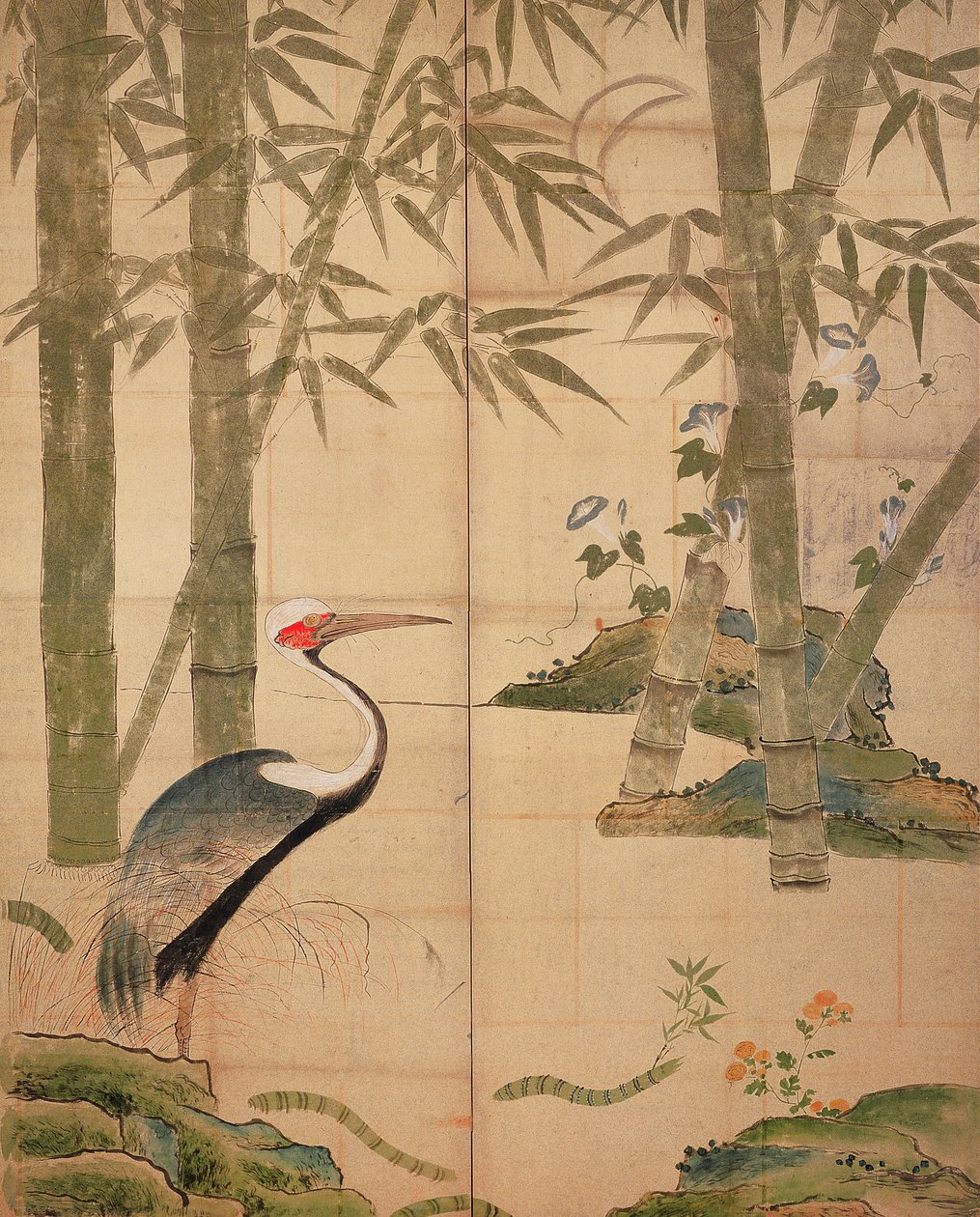 Bambusz és daru, Edo-korszak (wc a panelen) alkotó: Japanese School