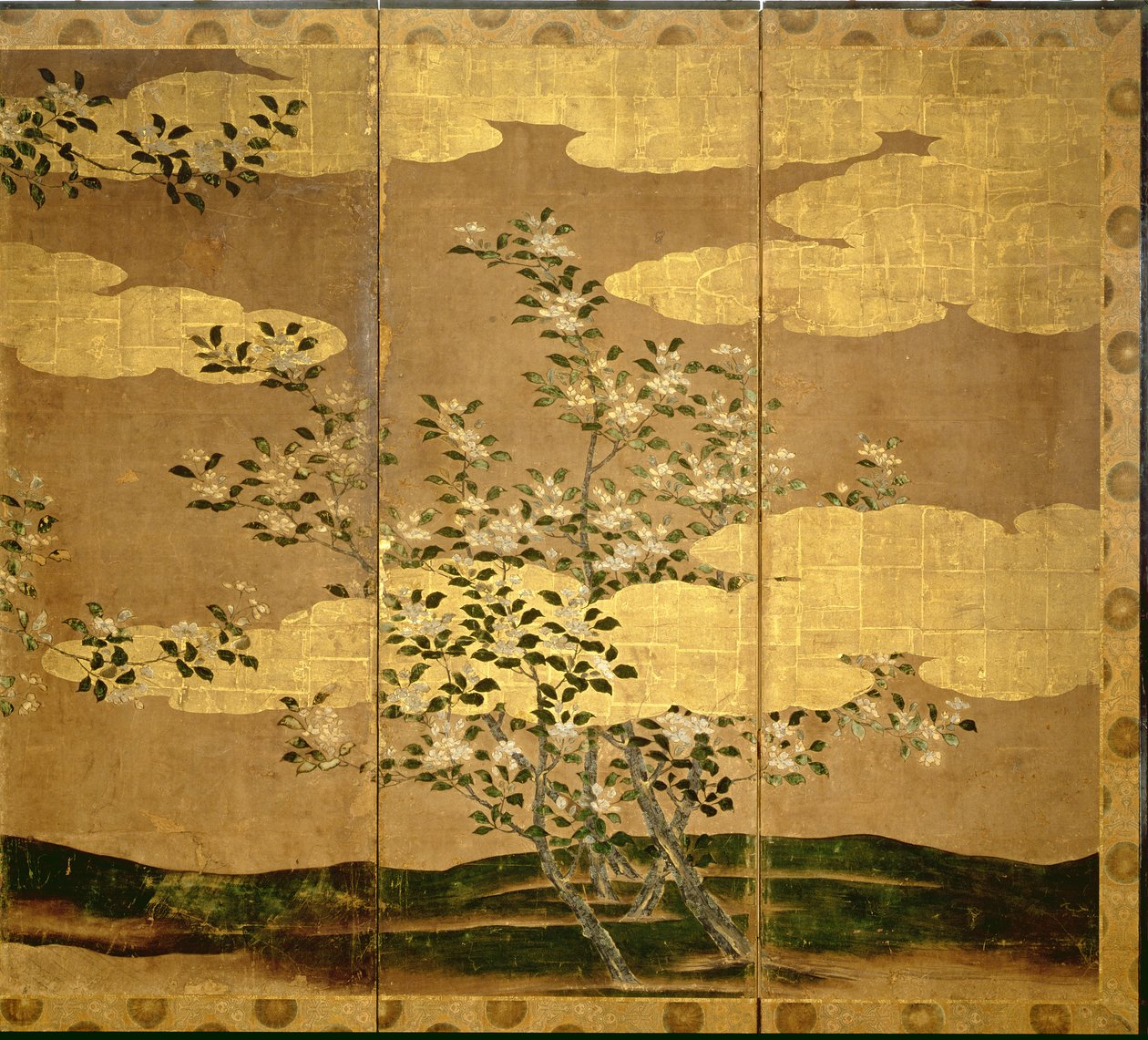 Kamélia virágai (toll és tinta, színes, arany papír a panelen) (lásd: 216565) alkotó: Japanese School