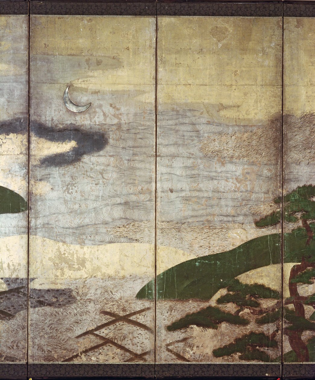 Holdfény táj (toll és tinta, színes, arany papír a panelen) (lásd: 216573, 216575) alkotó: Japanese School