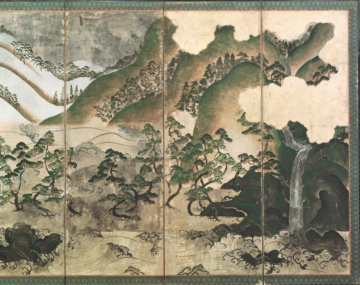 Holdfényes téli táj, egy hatpaneles összecsukható képernyő része (színes papíron) (lásd: 216547) alkotó: Japanese School