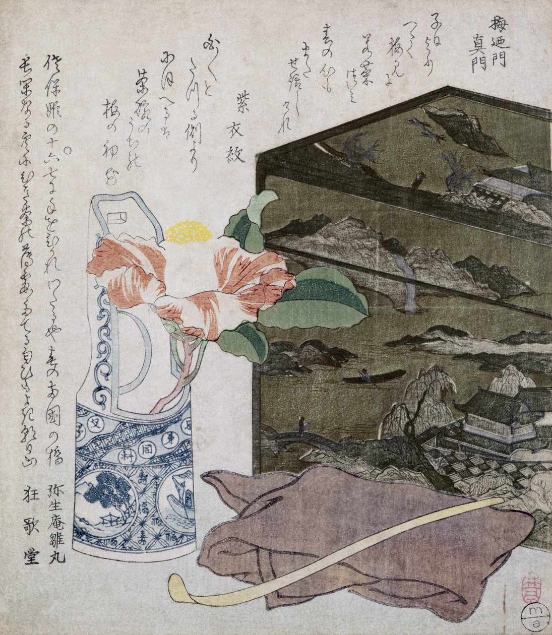 Csendélet kaméliával, 1820 körül (színes fanyomat) alkotó: Japanese School