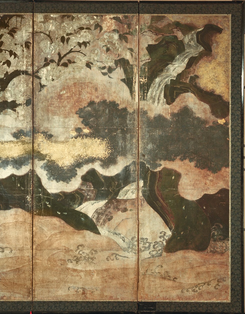 Napos táj (toll és tinta, színes, arany papír a panelen) (lásd: 216576, 216577) alkotó: Japanese School