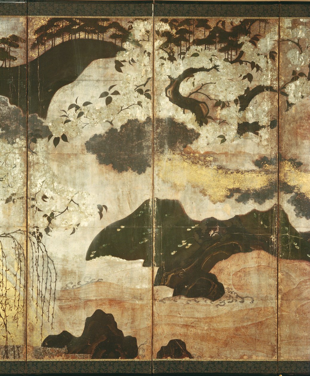 Napos táj (toll és tinta, színes, arany papír a panelen) (lásd: 216576, 216578) alkotó: Japanese School