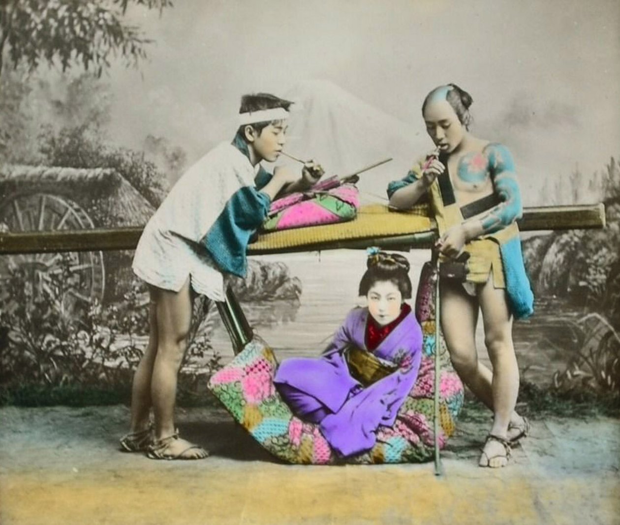 Kézzel színezett japán albuminnyomat, 1880 körül alkotó: Japanese Photographer