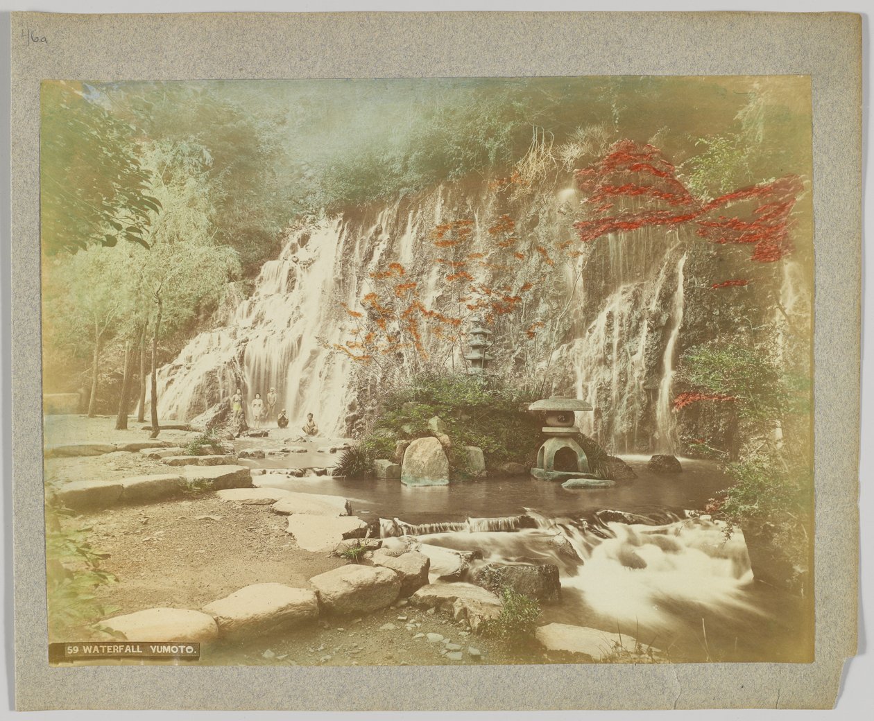 Vízesés, Yumoto, Kanagawa prefektúra, Japán (kézzel színezett fekete-fehér fotó) alkotó: Japanese Photographer
