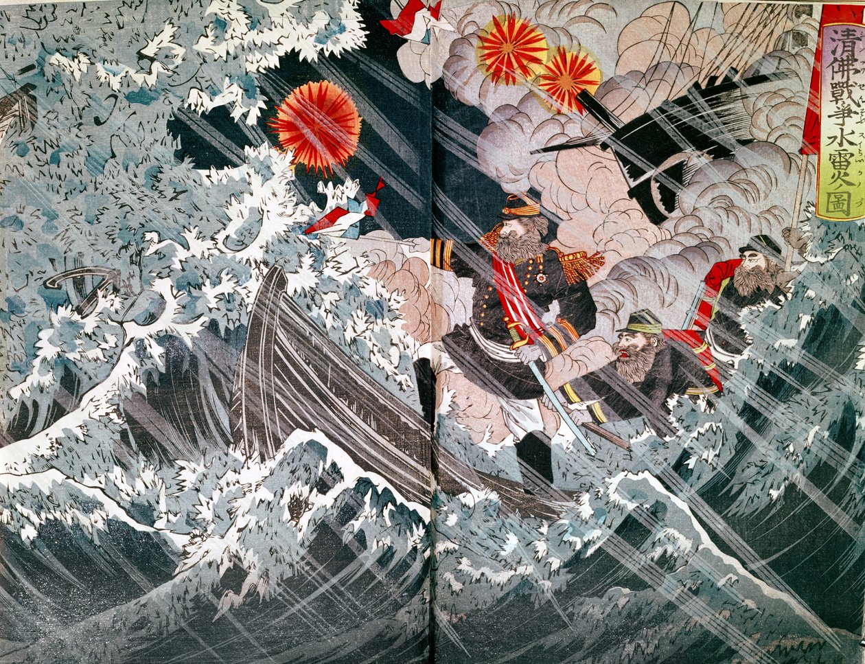 Amedee Anatole Courbet admirális (1827-85) Fou-Tcheou elfoglalásakor 1884-ben az 1883-85-ös Tonkin-háború során (színes fatömbnyomat) alkotó: Japanese School