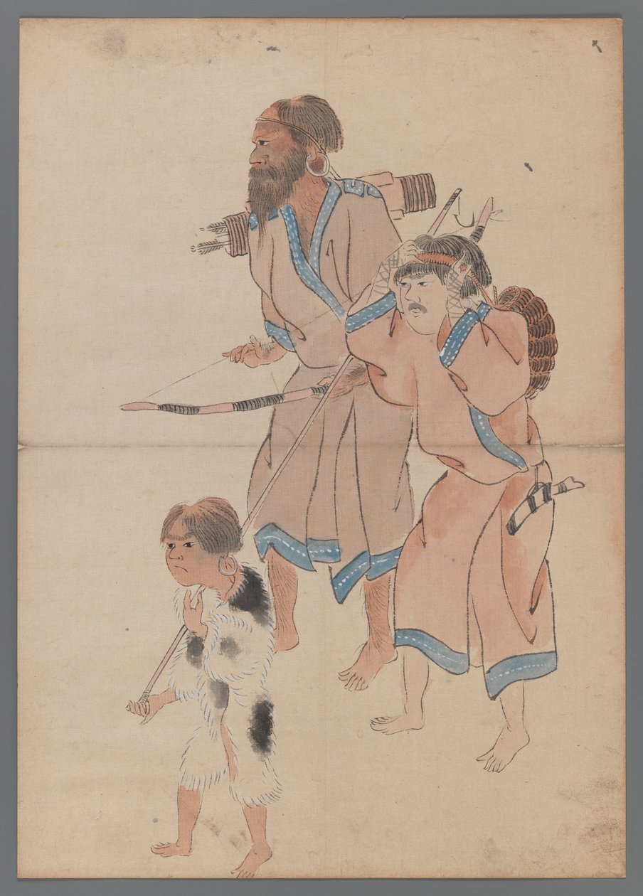 Ainu Hunters (tinta és színes papíron) alkotó: Japanese School