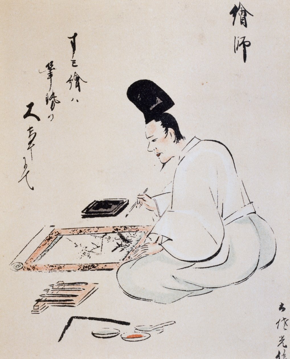 Művész festészet tussal, rajz, Tosa iskola, japán civilizáció, Edo korszak alkotó: Japanese School