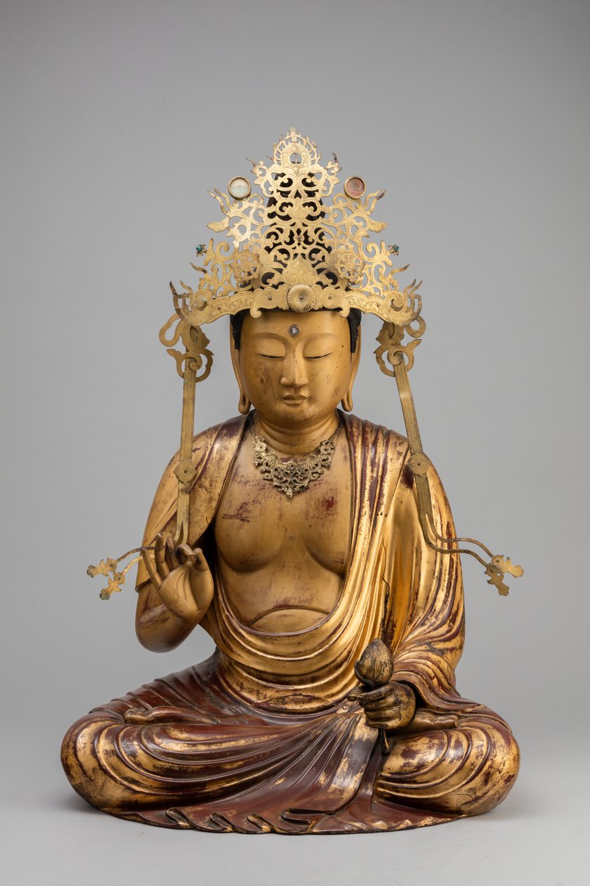 Bodhisattva Kannon lótuszvirággal (fa, aranyozás és lakk) alkotó: Japanese School