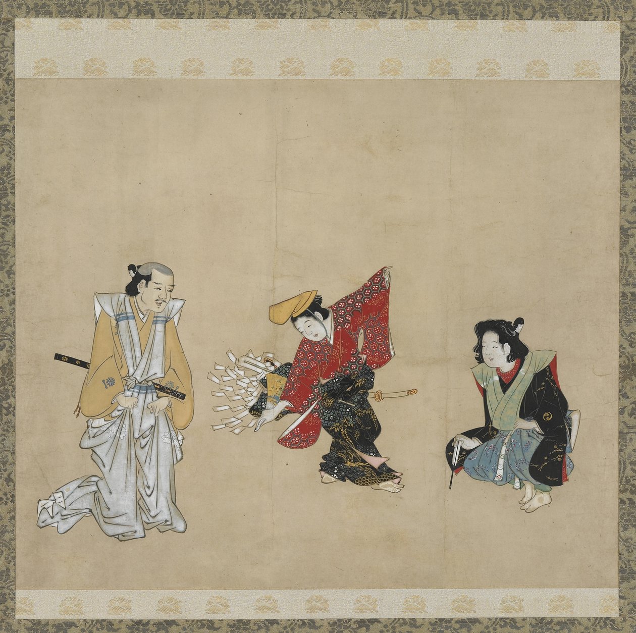 Fiú, aki Narihira táncot ad elő, Edo-korszak (tinta, szín és arany papíron) alkotó: Japanese School